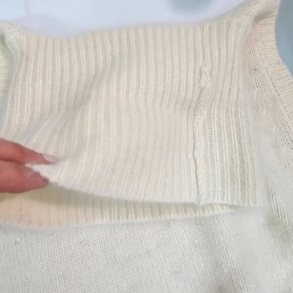 Lauren Ralph Lauren Womens Sz M Cream Turtleneck Sweater Vest Wool Angora Sequin - Picture 8 of 12